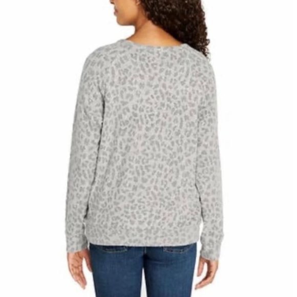 Gray Heather Leopard Print Plush Knit Sweatshirt - Picture 2 of 7